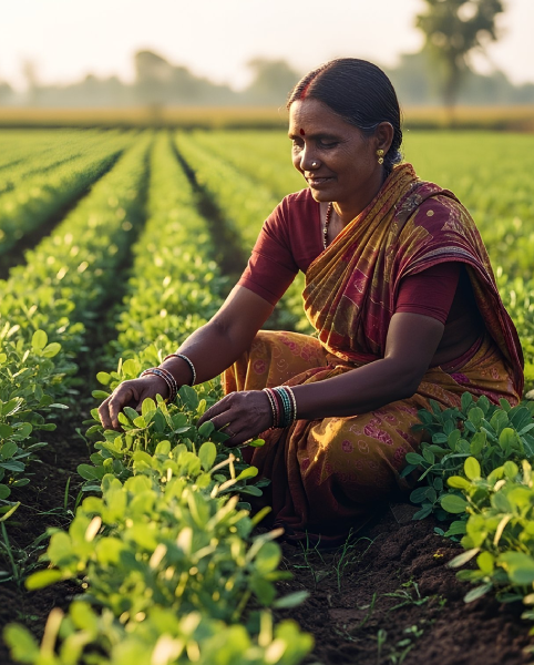 farmer plucking the peanuts